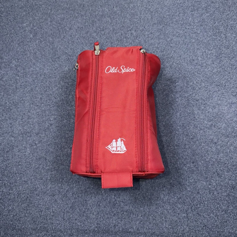 Old Spice Double Zip Toiletry Travel Bag Red Embroidered Logo